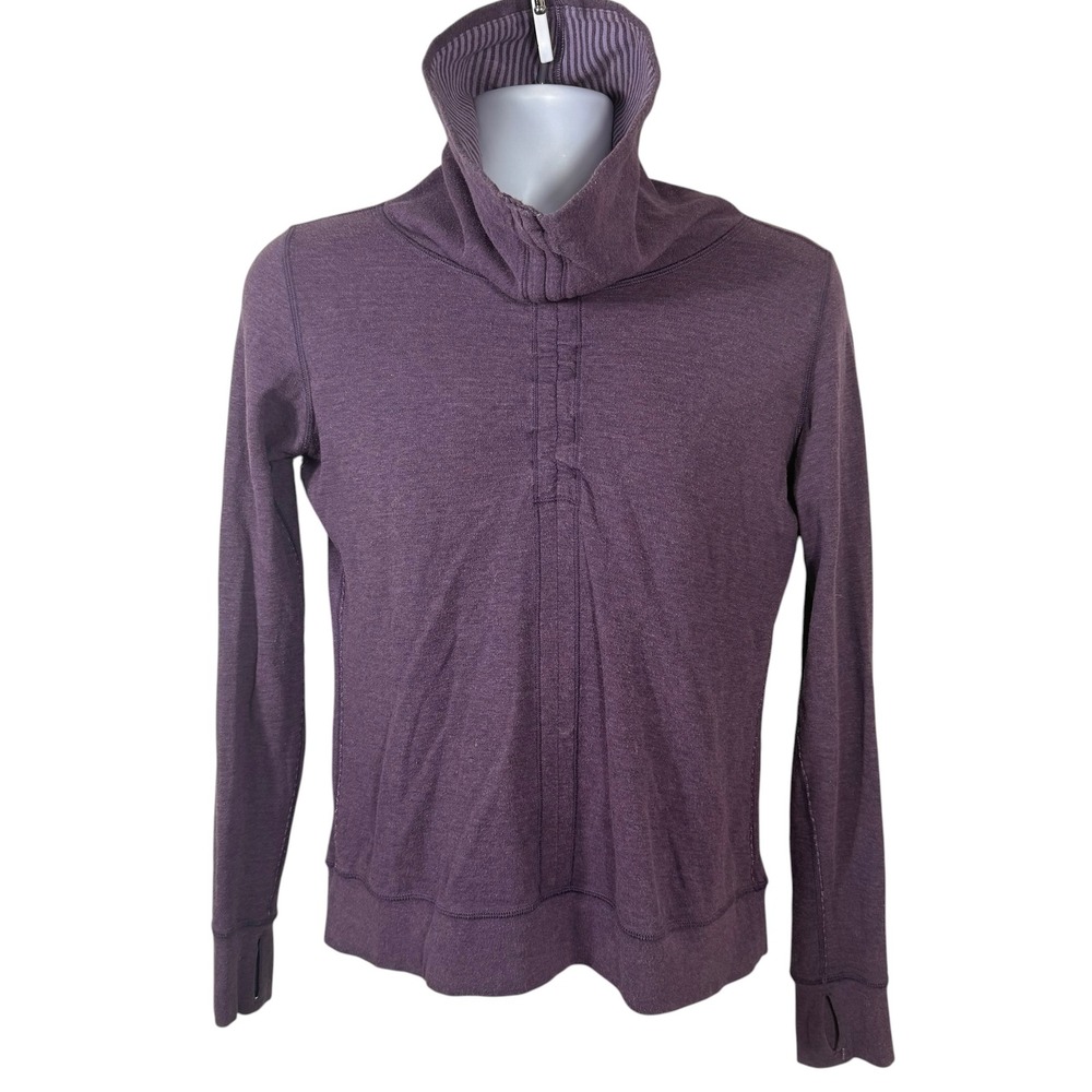 Lululemon In A Cinch Purple Heathered Cowl Neck Pullover Thumbholes Womens XL